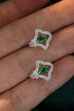 Load image into Gallery viewer, LUOWEND 18K White Gold Real Natural Emerald and Diamond Gemstone Earrings for Women