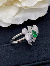 Load image into Gallery viewer, LUOWEND 18K White Gold Real Natural Emerald Gemstone Ring for Women