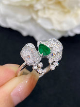 Load image into Gallery viewer, LUOWEND 18K White Gold Real Natural Emerald Gemstone Ring for Women
