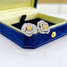 Load image into Gallery viewer, LUOWEND 18K White Gold Real Natural Yellow Diamond Stud Earrings for Women