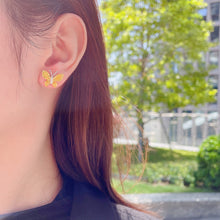 Load image into Gallery viewer, LUOWEND 18K Yellow Gold Real Natural Yellow Diamond Stud Earrings for Women