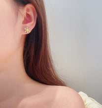 Load image into Gallery viewer, LUOWEND 18K White and Yellow Gold Real Natural Yellow Diamond Stud Earrings for Women