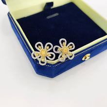 Load image into Gallery viewer, LUOWEND 18K White Gold Real Natural Yellow Diamond Stud Earrings for Women