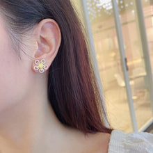 Load image into Gallery viewer, LUOWEND 18K White Gold Real Natural Yellow Diamond Stud Earrings for Women