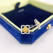 Load image into Gallery viewer, LUOWEND 18K White Gold Real Natural Yellow Diamond Stud Earrings for Women