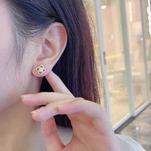 Load image into Gallery viewer, LUOWEND 18K White Gold Real Natural Yellow Diamond Stud Earrings for Women