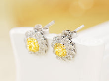 Load image into Gallery viewer, LUOWEND 18K White Gold Real Natural Yellow Diamond Stud Earrings for Women