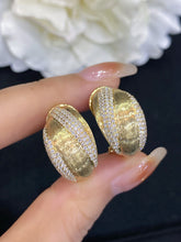 Load image into Gallery viewer, LUOWEND 18K Yellow Gold Real Natural Diamond Hoop Earrings for Women