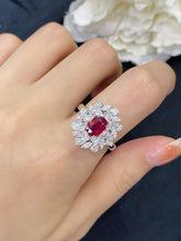 Load image into Gallery viewer, LUOWEND 18K White Gold Real Natural Ruby and Diamond Gemstone Ring for Women