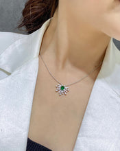 Load image into Gallery viewer, LUOWEND 18K White Gold Real Natural Emerald Gemstone Necklace for Women