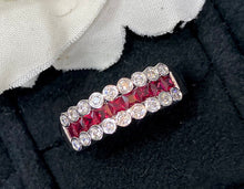 Load image into Gallery viewer, LUOWEND 18K White Gold Real Natural Ruby and Diamond Gemstone Ring for Women
