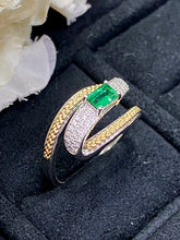 Load image into Gallery viewer, LUOWEND 18K White Gold Real Natural Emerald Gemstone Ring for Women