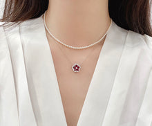 Load image into Gallery viewer, LUOWEND 18K White Gold Real Natural Ruby and Diamond Gemstone Necklace for Women