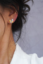 Load image into Gallery viewer, LUOWEND 18K White and Yellow Gold Real Natural Diamond Stud Earrings for Women