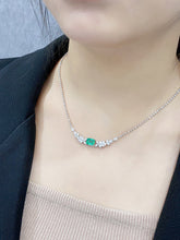 Load image into Gallery viewer, LUOWEND 18K White Gold Real Natural Emerald Gemstone Necklace for Women