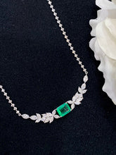 Load image into Gallery viewer, LUOWEND 18K White Gold Real Natural Emerald Gemstone Necklace for Women