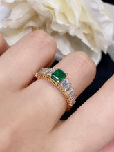 Load image into Gallery viewer, LUOWEND 18K Yellow Gold Real Natural Emerald Gemstone Ring for Women