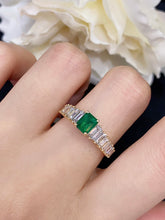 Load image into Gallery viewer, LUOWEND 18K Yellow Gold Real Natural Emerald Gemstone Ring for Women