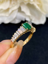 Load image into Gallery viewer, LUOWEND 18K Yellow Gold Real Natural Emerald Gemstone Ring for Women