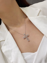 Load image into Gallery viewer, LUOWEND 18K White Gold Real Natural Diamond Cross Pendant Necklace for Women