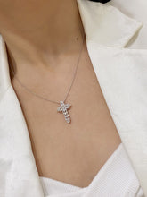 Load image into Gallery viewer, LUOWEND 18K White Gold Real Natural Diamond Cross Pendant Necklace for Women