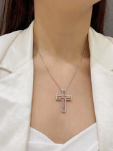 Load image into Gallery viewer, LUOWEND 18K White Gold Real Natural Diamond Cross Pendant Necklace for Women