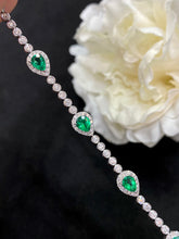 Load image into Gallery viewer, LUOWEND 18K White Gold Real Natural Emerald Gemstone Bracelet for Women
