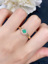 Load image into Gallery viewer, LUOWEND 18K Yellow Gold Real Natural Emerald Gemstone Ring for Women