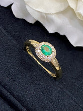 Load image into Gallery viewer, LUOWEND 18K Yellow Gold Real Natural Emerald Gemstone Ring for Women