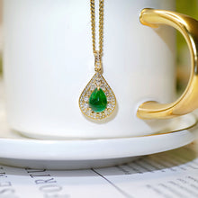 Load image into Gallery viewer, LUOWEND 18K Yellow Gold Real Natural Emerald Gemstone Necklace for Women