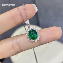 Load image into Gallery viewer, LUOWEND 18K White and Yellow Gold Real Natural Emerald Gemstone Necklace for Women