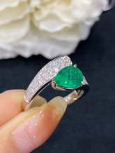 Load image into Gallery viewer, LUOWEND 18K White Gold Real Natural Emerald Gemstone Ring for Women