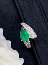 Load image into Gallery viewer, LUOWEND 18K White Gold Real Natural Emerald Gemstone Ring for Women