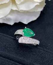 Load image into Gallery viewer, LUOWEND 18K White Gold Real Natural Emerald Gemstone Ring for Women