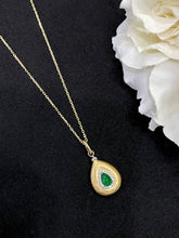 Load image into Gallery viewer, LUOWEND 18K White and Yellow Gold Real Natural Emerald Gemstone Necklace for Women