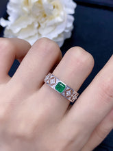 Load image into Gallery viewer, LUOWEND 18K White Gold Real Natural Emerald Gemstone Ring for Women