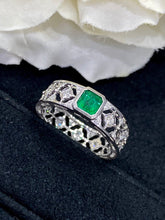 Load image into Gallery viewer, LUOWEND 18K White Gold Real Natural Emerald Gemstone Ring for Women