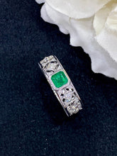 Load image into Gallery viewer, LUOWEND 18K White Gold Real Natural Emerald Gemstone Ring for Women