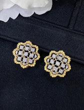 Load image into Gallery viewer, LUOWEND 18K White and Yellow Gold Real Natural Diamond Hoop Earrings for Women