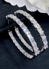 Load image into Gallery viewer, LUOWEND 18K White Gold Real Natural Diamond Hoop Earrings for Women