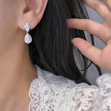 Load image into Gallery viewer, LUOWEND 18K White Gold Real Natural Diamond Drop Earrings for Women