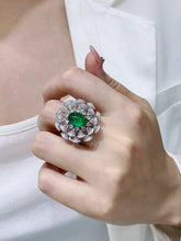 Load image into Gallery viewer, LUOWEND 18K White and Yellow Gold Real Natural Emerald Gemstone Ring for Women
