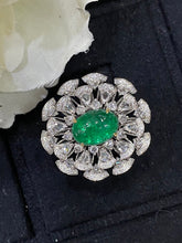 Load image into Gallery viewer, LUOWEND 18K White and Yellow Gold Real Natural Emerald Gemstone Ring for Women