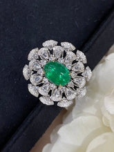 Load image into Gallery viewer, LUOWEND 18K White and Yellow Gold Real Natural Emerald Gemstone Ring for Women