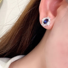 Load image into Gallery viewer, LUOWEND 18K White Gold Real Natural Sapphire and Diamond Gemstone Earrings for Women