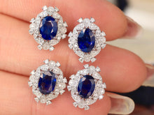 Load image into Gallery viewer, LUOWEND 18K White Gold Real Natural Sapphire and Diamond Gemstone Earrings for Women