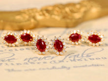 Load image into Gallery viewer, LUOWEND 18K Yellow Gold Real Natural Ruby and Diamond Gemstone Earrings for Women