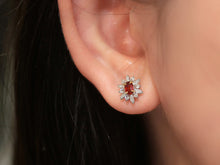 Load image into Gallery viewer, LUOWEND 18K White and Yellow Gold Real Natural Ruby and Diamond Gemstone Earrings for Women