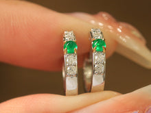 Load image into Gallery viewer, LUOWEND 18K White and Yellow Real Natural Emerald and Diamond Gemstone Earrings for Women