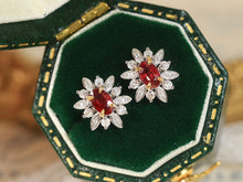 Load image into Gallery viewer, LUOWEND 18K White and Yellow Gold Real Natural Ruby and Diamond Gemstone Earrings for Women